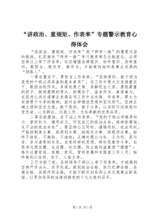 “讲政治、重规矩、作表率”专题警示教育心得体会 