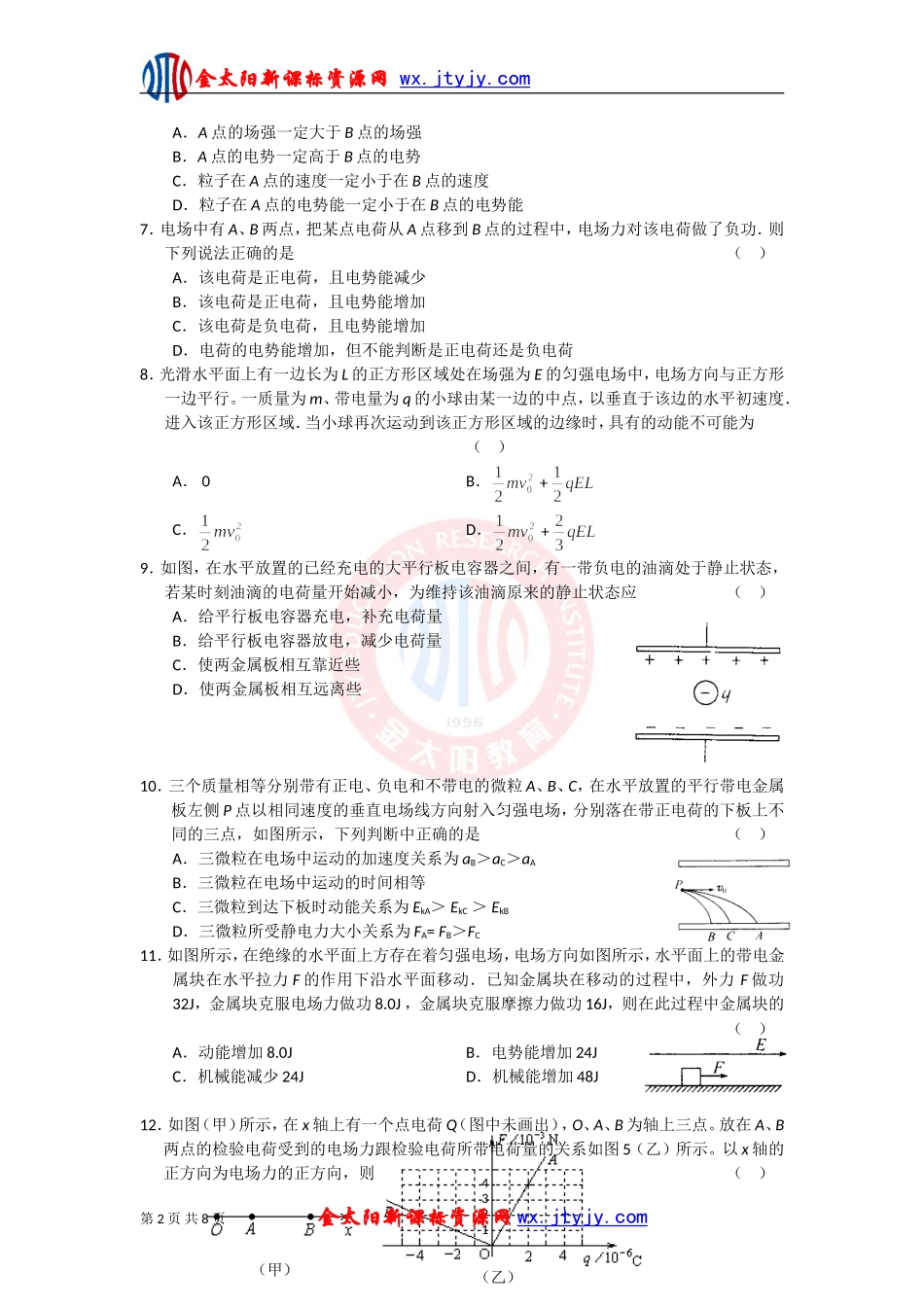 《电场》单元测试（粤教版选修3-1）_第2页