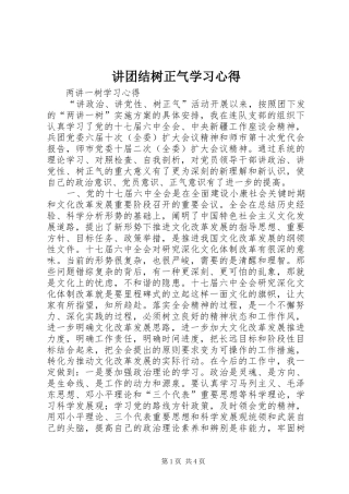讲团结树正气学习心得 