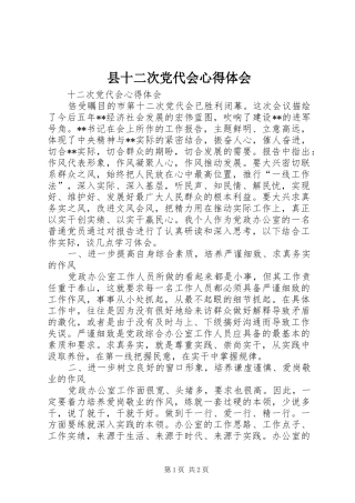 县十二次党代会心得体会 