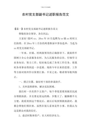 农村党支部副书记述职报告范文