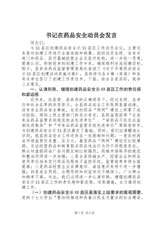 书记在药品安全动员会发言