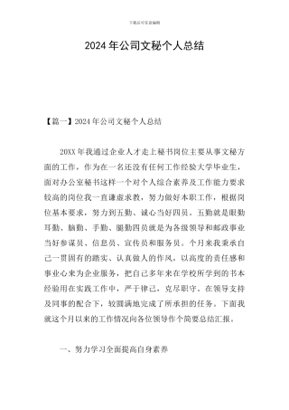 2024年公司文秘个人总结