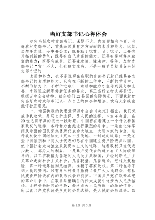 当好支部书记心得体会 