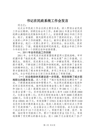 书记在民政系统工作会发言
