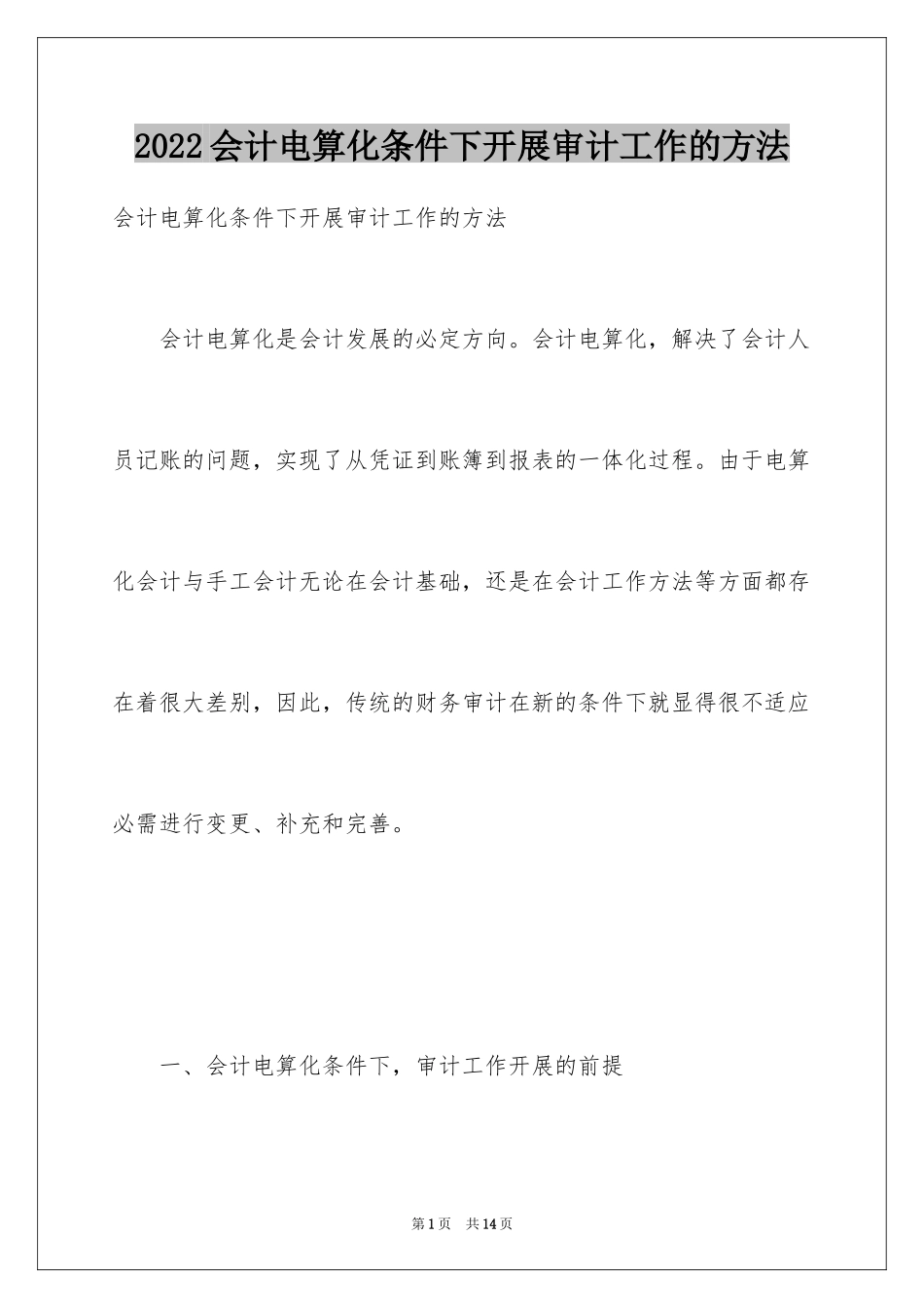 2024会计电算化条件下开展审计工作的方法_第1页