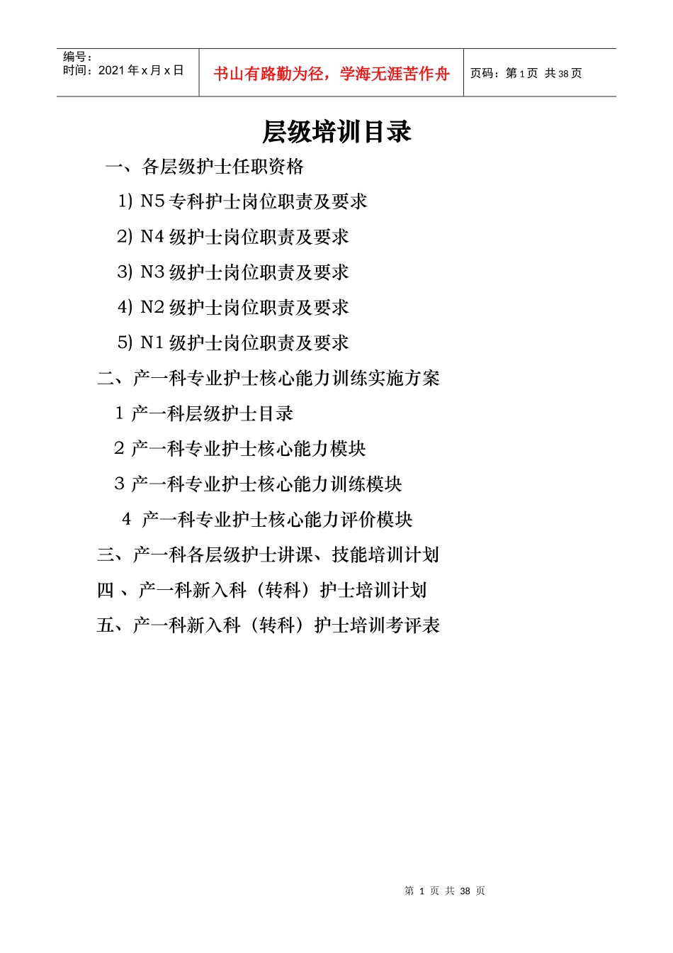 病房专业护士核心能力培训方案_第1页