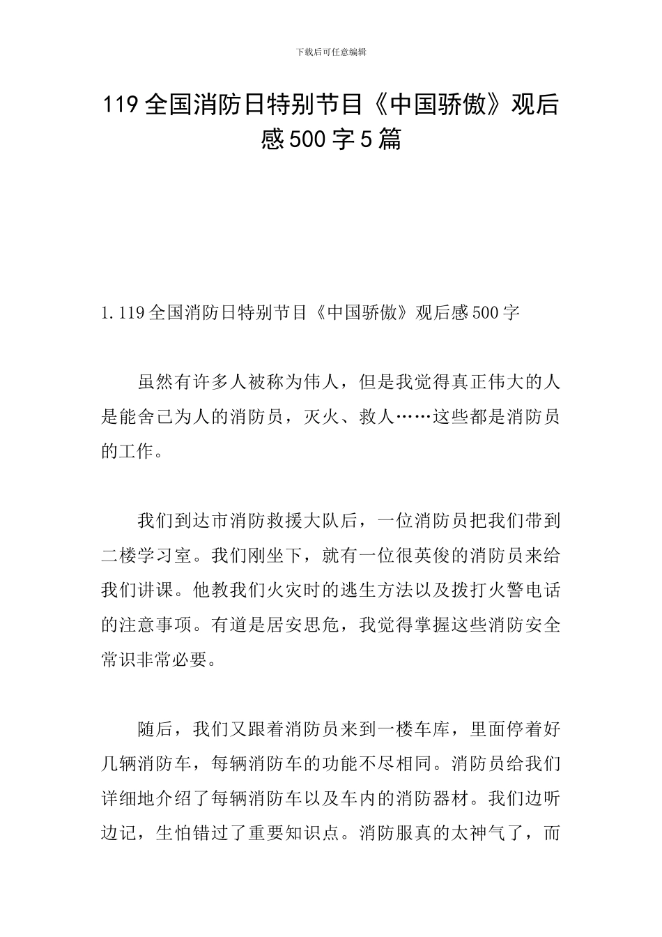 119全国消防日特别节目《中国骄傲》观后感500字5篇_第1页