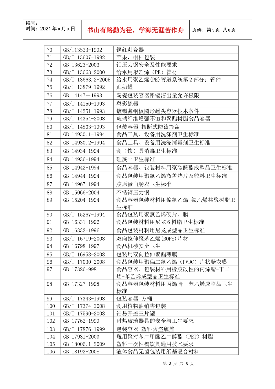 我国现行有效的食品包装材料相关标准目录_第3页