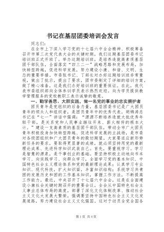 书记在基层团委培训会发言
