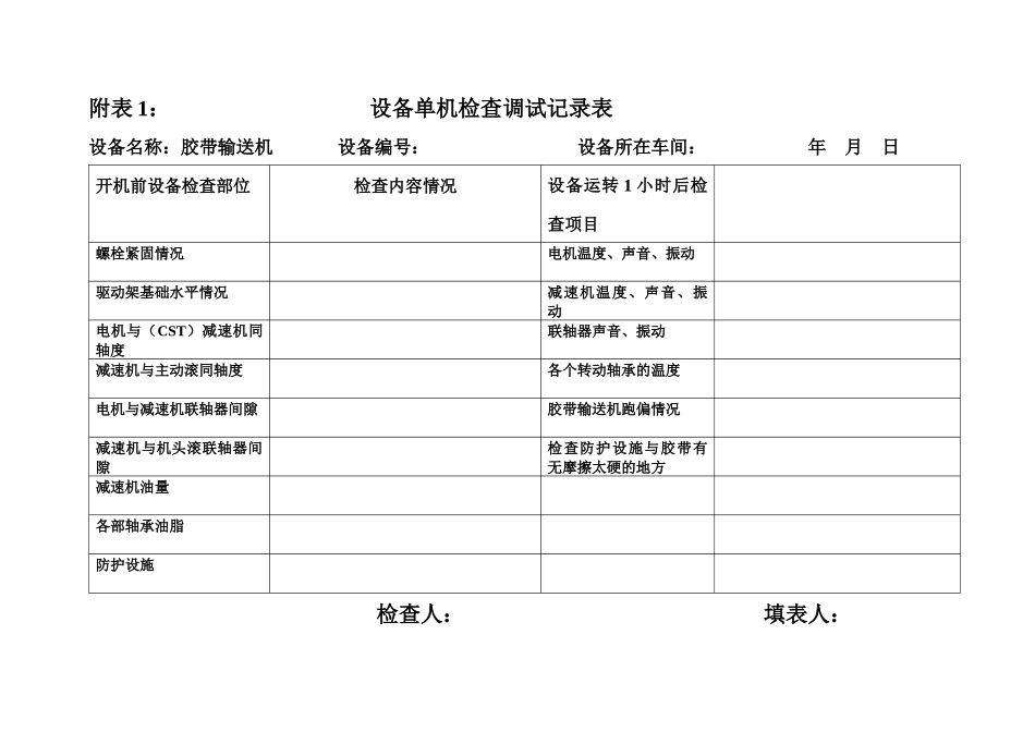 设备单机检查调试记录表_第1页