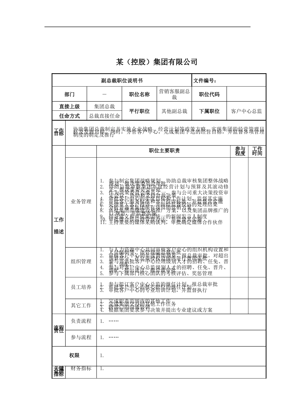 营销客服副总裁岗位说明书_第1页