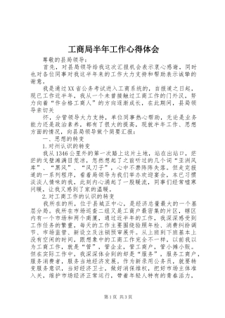 工商局半年工作心得体会 