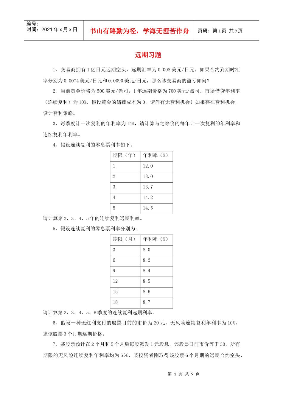 山财金融工程双学位复习题及参考答案_第1页
