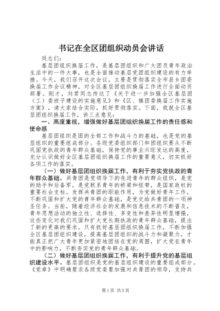 书记在全区团组织动员会讲话