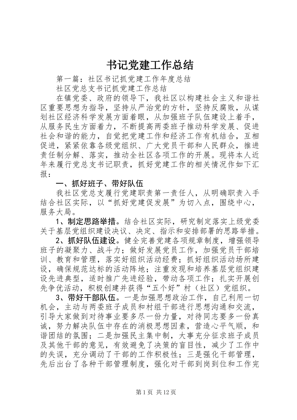 书记党建工作总结_第1页