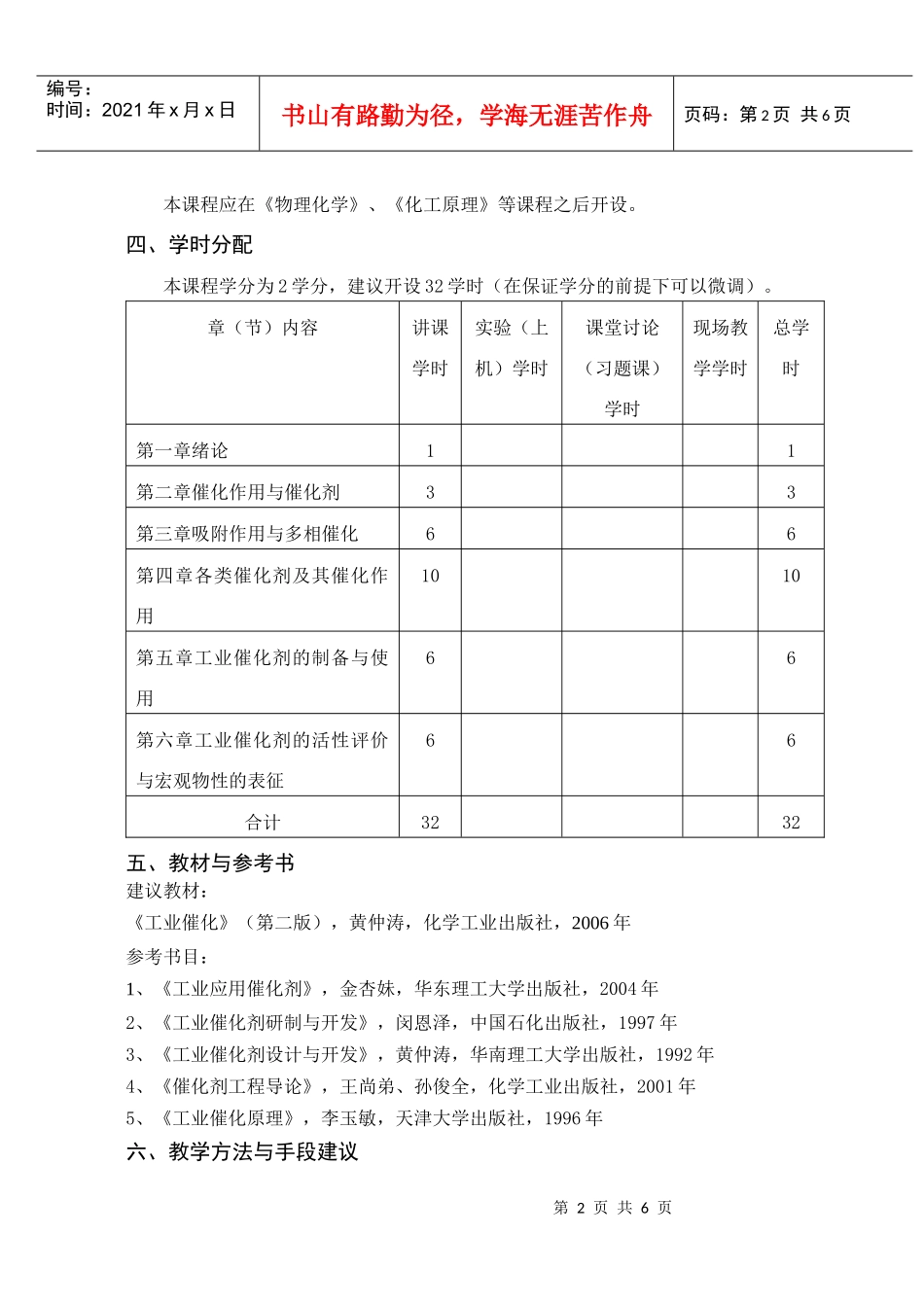 徐州工程学院化工学院工业催化大纲_第2页