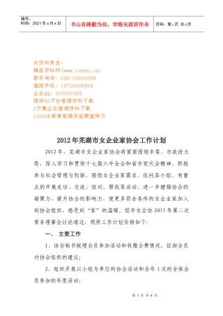 芜湖市女企业家协会工作计划书