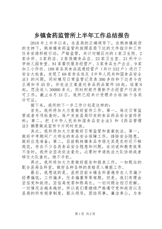 乡镇食药监管所上半年工作总结报告