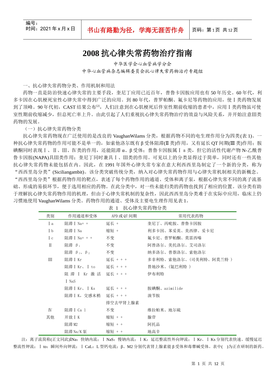 抗心律失常药物治疗指南_第1页