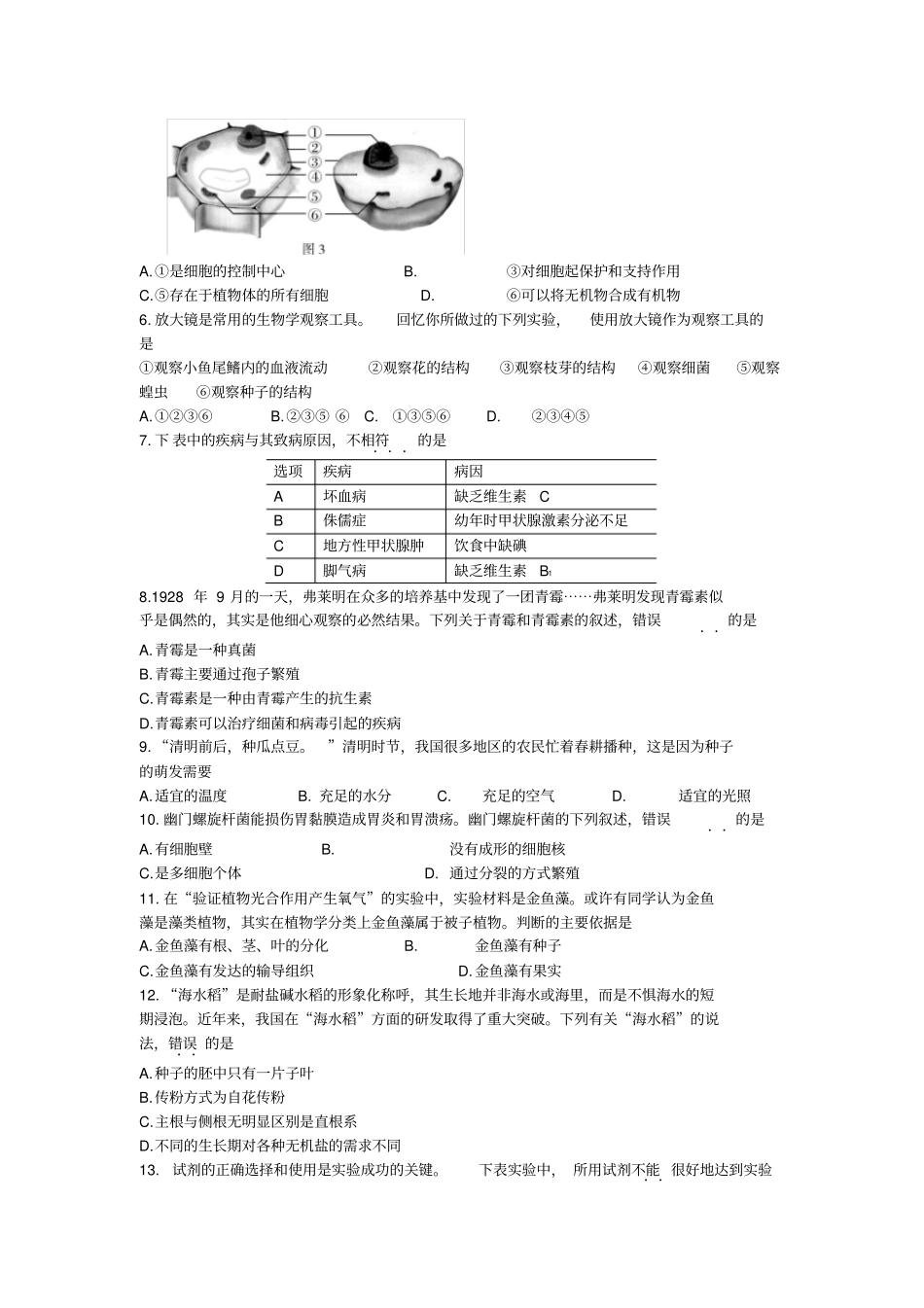 2018年东营中考生物试题_第2页