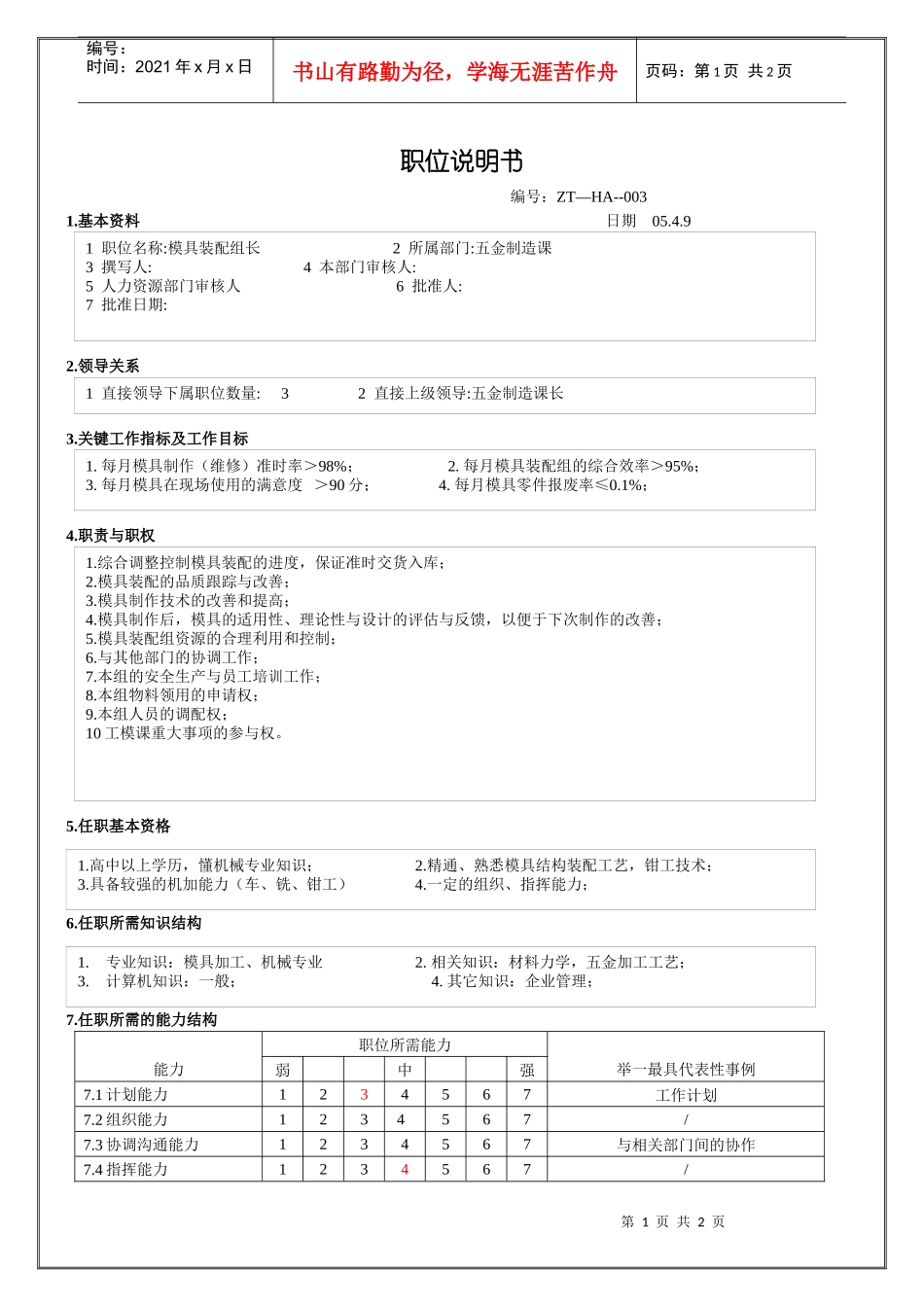 模具装配组长职位说明_第1页