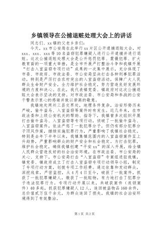 乡镇领导在公捕退赃处理大会上的讲话