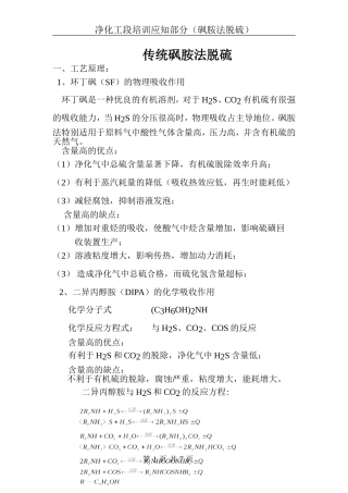 砜胺法脱硫知识