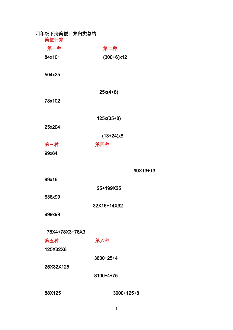 小学四年级下册简便计算_第1页