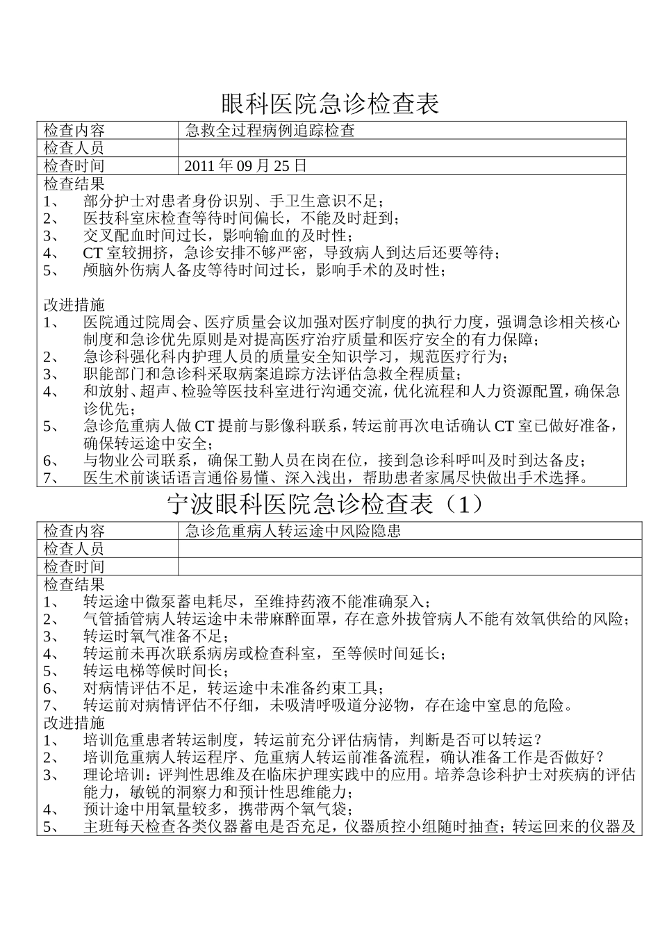 眼科医院急诊检查表_第1页