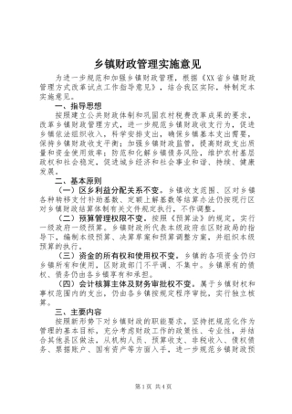 乡镇财政管理实施意见