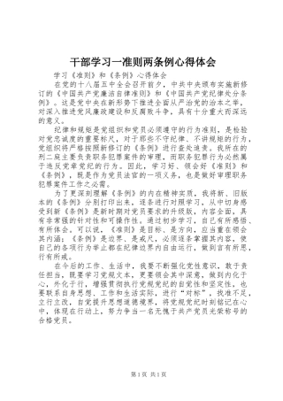 干部学习一准则两条例心得体会 