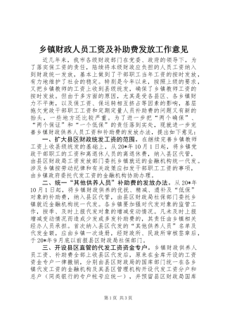 乡镇财政人员工资及补助费发放工作意见