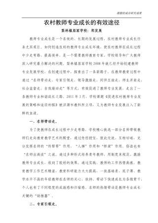 农村教师专业成长的有效途径