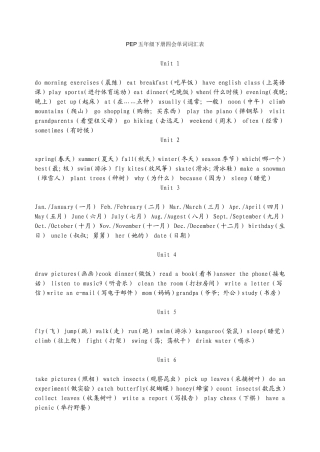 PEP五、六年级下册期末考试单词