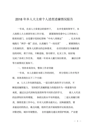 2018年乡人大主席个人述责述廉情况报告
