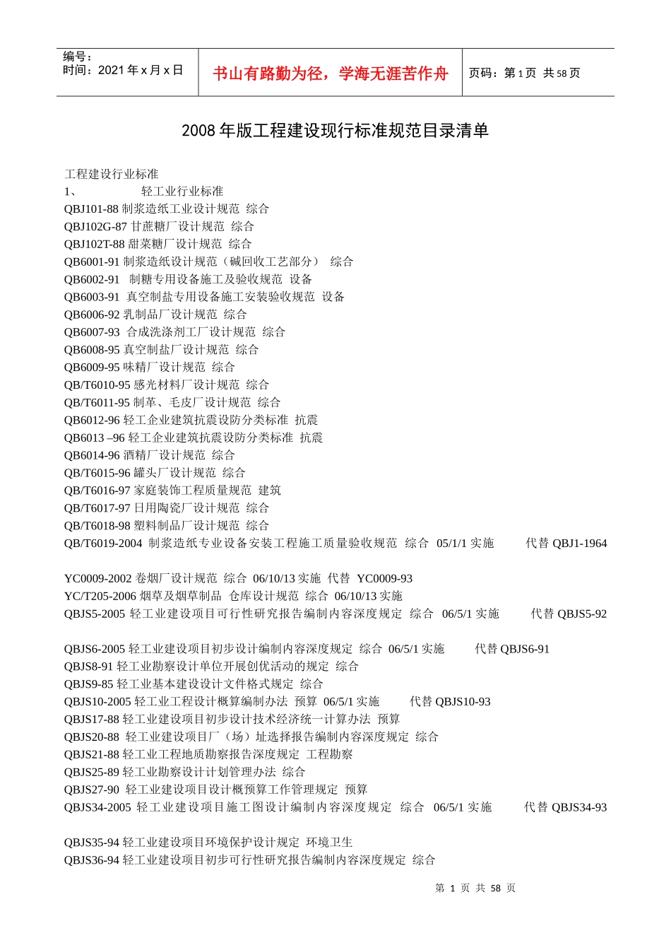 工程建设现行标准规范目录清单_第1页