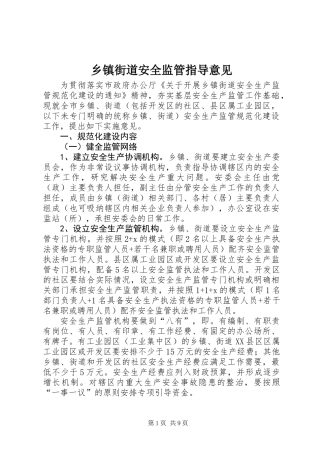 乡镇街道安全监管指导意见