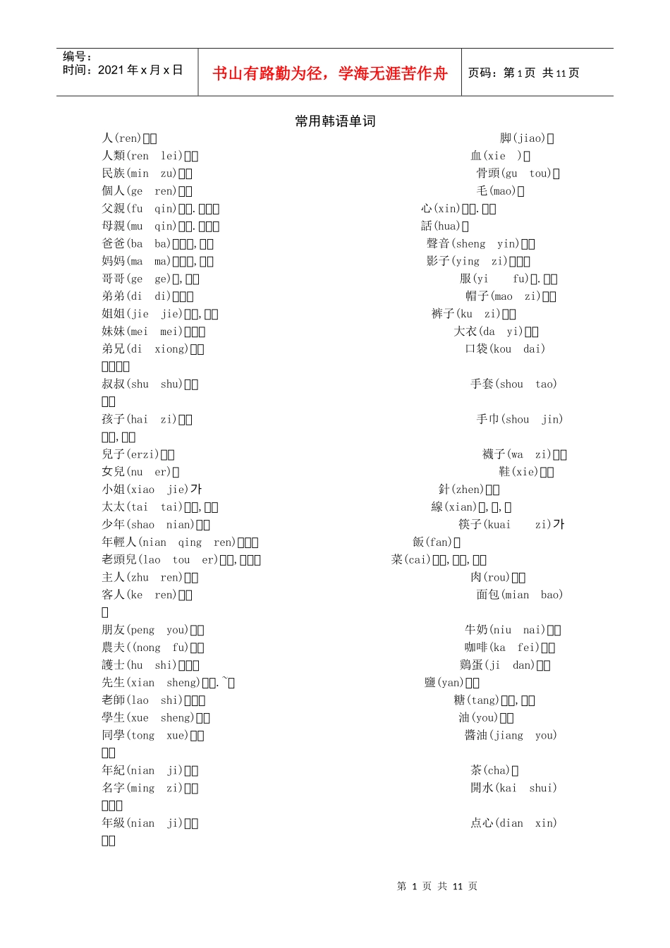 常用韩语单词_第1页