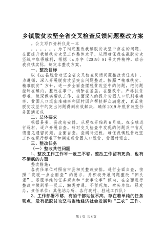 乡镇脱贫攻坚全省交叉检查反馈问题整改方案