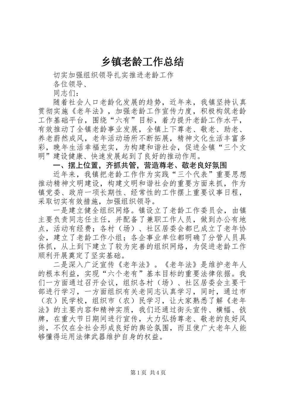 乡镇老龄工作总结_第1页