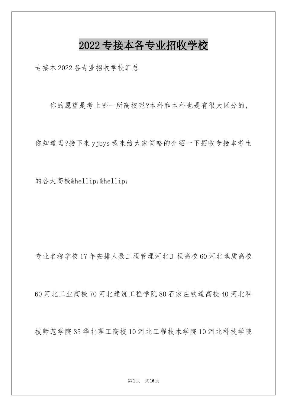 2024专接本各专业招收学校_第1页