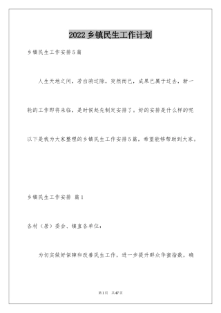 2024乡镇民生工作计划