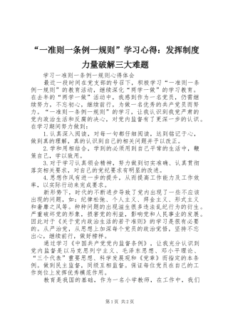 “一准则一条例一规则”学习心得：发挥制度力量破解三大难题 