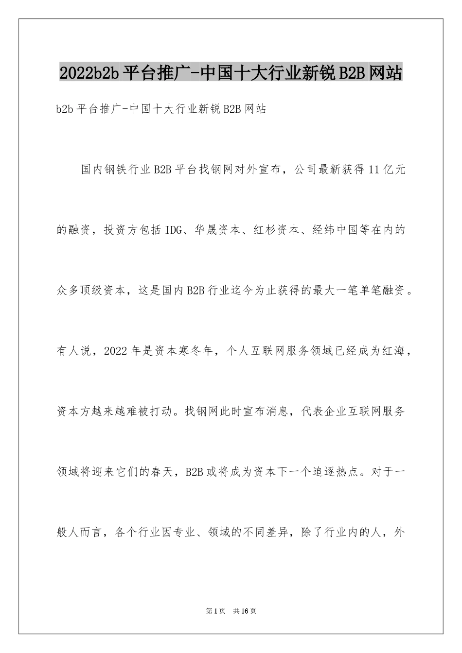 2024b2b平台推广-中国十大行业新锐B2B网站_第1页