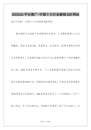2024b2b平台推广-中国十大行业新锐B2B网站