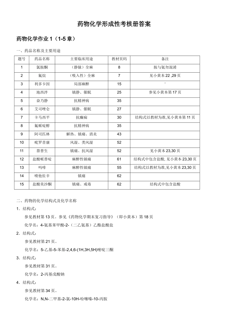 电大药物化学形成性考核册答案(全部)_第1页