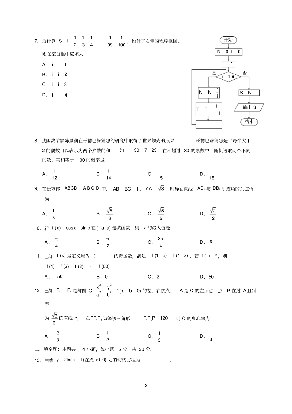 2018年全国卷二卷理数版含答案_第2页