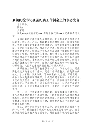乡镇纪检书记在县纪委工作例会上的表态发言