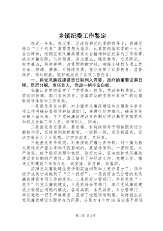 乡镇纪委工作鉴定